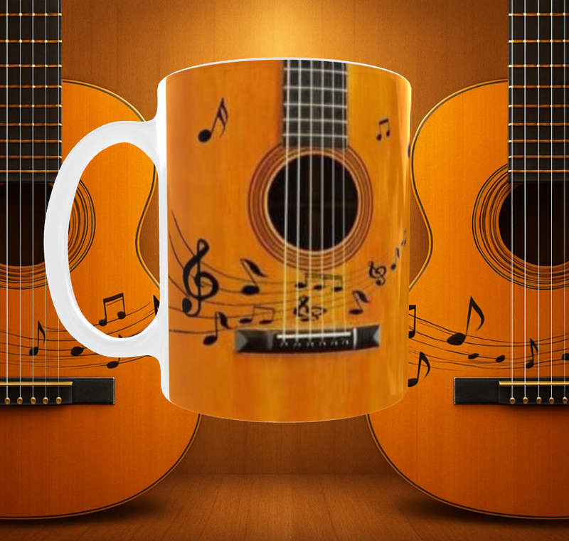 Dual Guitar Mug with Music Notes | 11oz Acoustic Coffee Cup for Music Lovers
