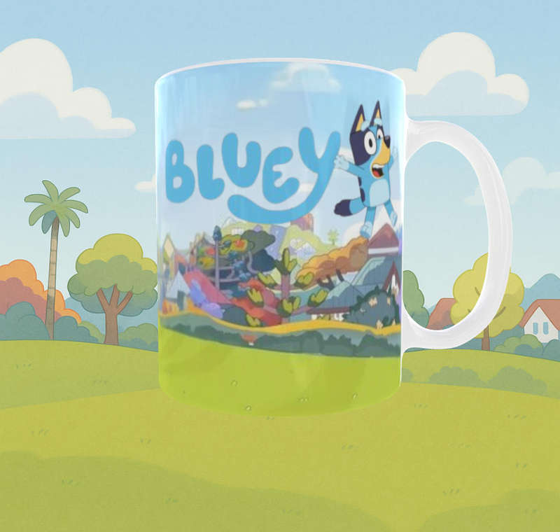 Bluey Family Home Mug  Backyard Scene | 11oz Ceramic Cup | Bluey Cartoon Collectible