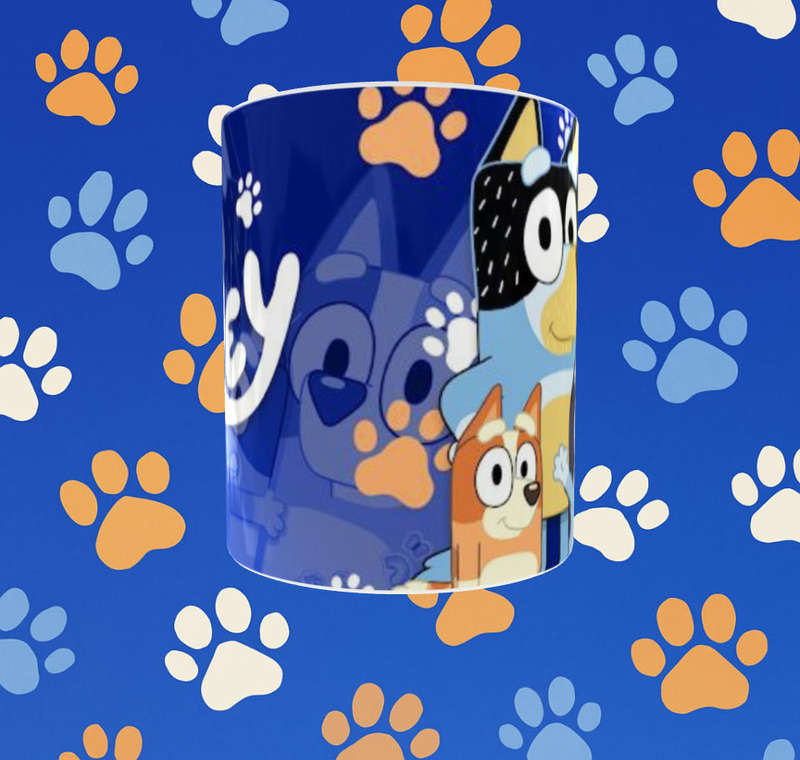 Bluey Bold Paw Print Mug  Blue Family Cartoon Design | 11oz Ceramic Cup for Kids