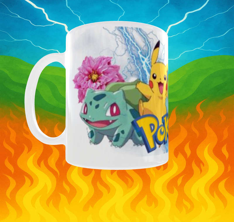 Pokemon Characters Mug  Pikachu, Bulbasaur, Charmander & Squirtle | Full Wrap Design | 11oz Ceramic