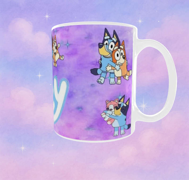 Purple Bluey Mug  Cute Cartoon Family Design | Bluey & Friends | 11oz Ceramic Cup