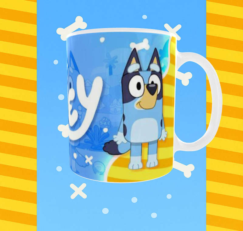 Bluey Bright Stripes Mug  Cartoon Dog Bone Fun | 11oz Kids Ceramic Cup