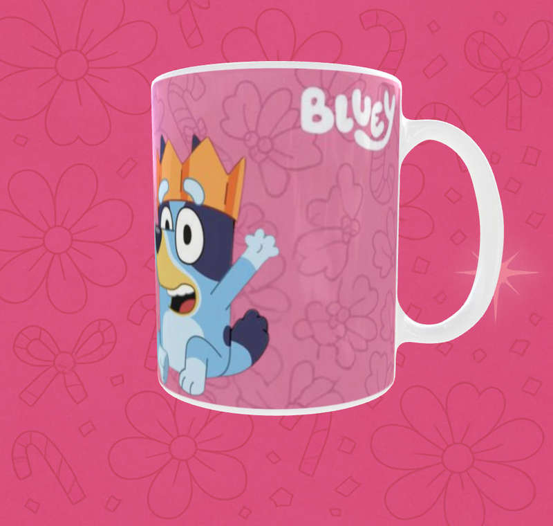 Bluey Birthday Crown Mug  Pink Party Vibes | 11oz Ceramic Kids Cup | Bluey & Friends