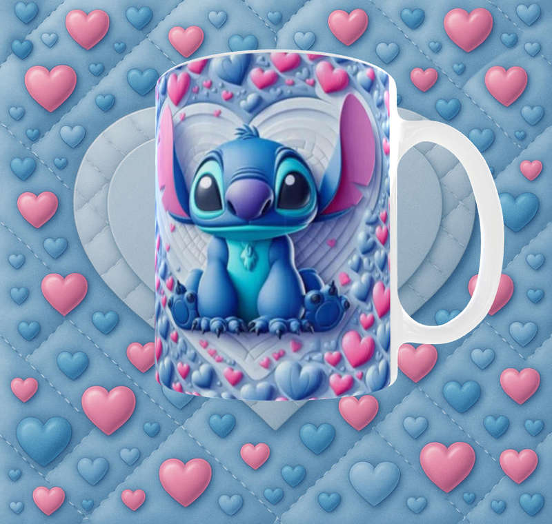  Stitch Blue & Pink 3D Heart Mug  11oz Sublimation Print