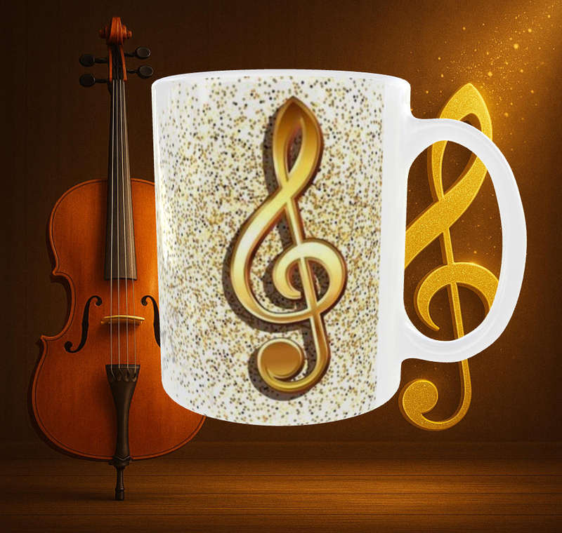 Cello Mug with Gold Music Note | 11oz Classical Music Gift Mug