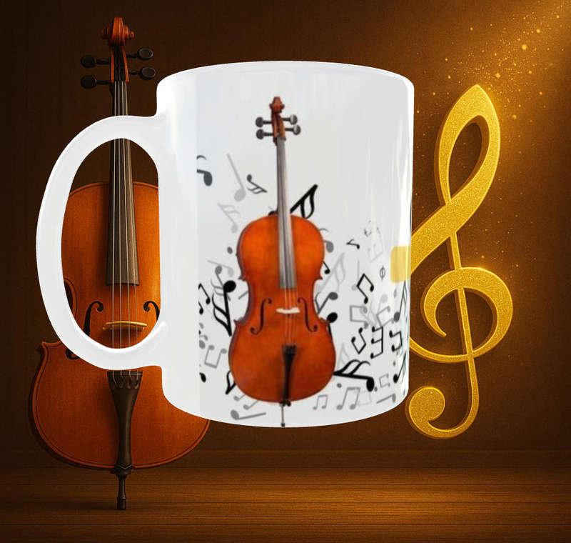 Cello Mug with Gold Music Note | 11oz Classical Music Gift Mug