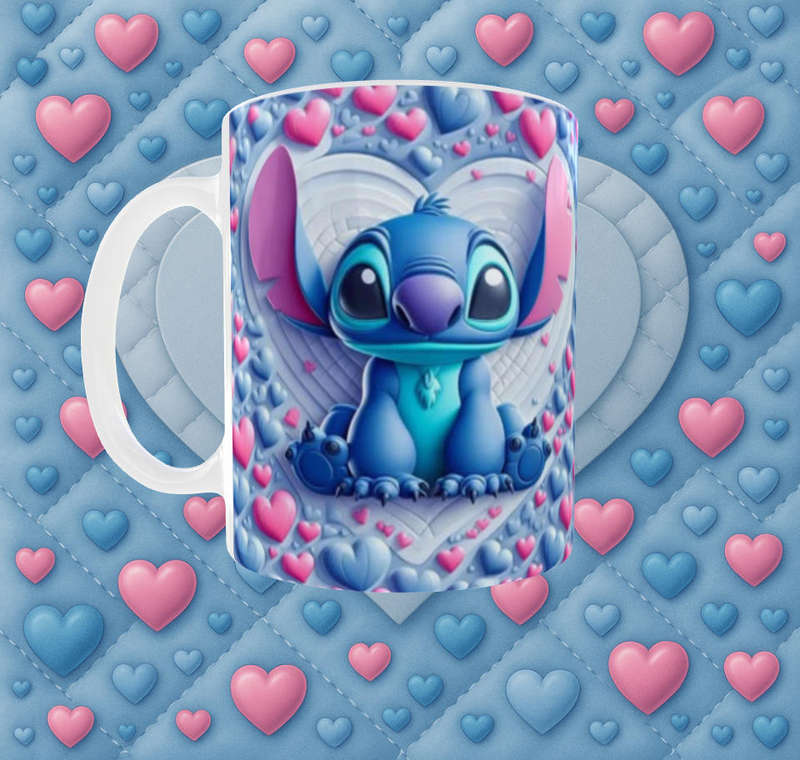  Stitch Blue & Pink 3D Heart Mug  11oz Sublimation Print
