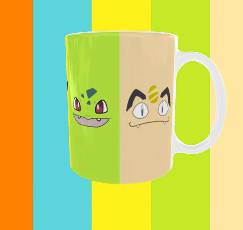 Pokémon Starter Lineup Mug  Pikachu, Charmander, Squirtle, Bulbasaur & Meowth  Cute Colour Strip D