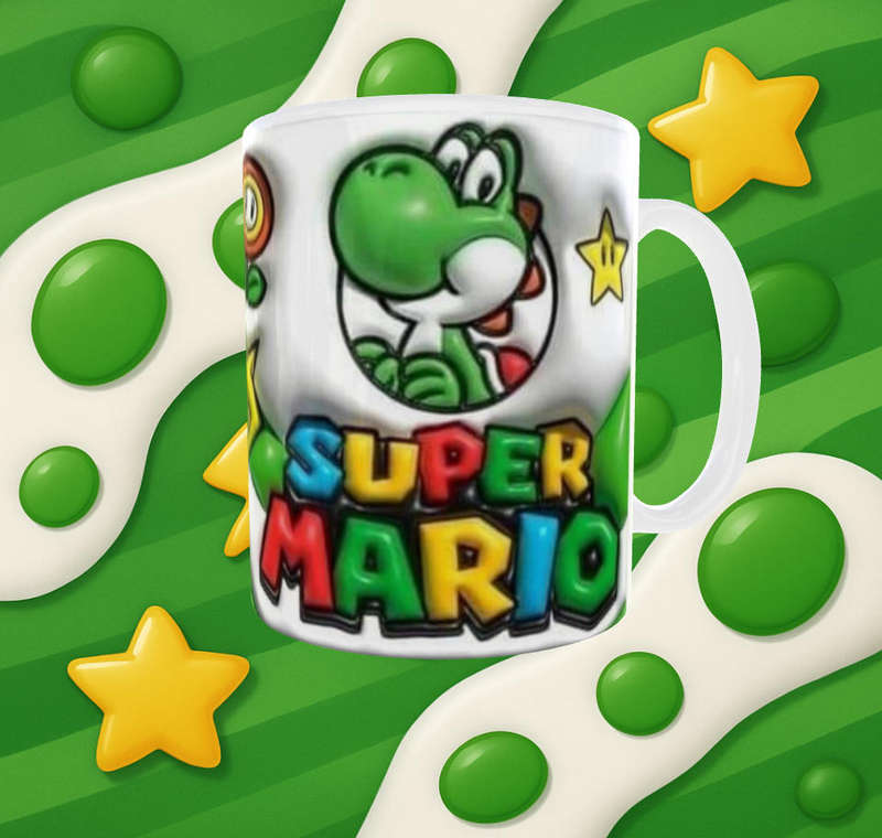 Yoshi Super Mario Mug  11oz Sublimation Cup  Cute Green Dinosaur Design | Gamer Gift | Mojo Prints