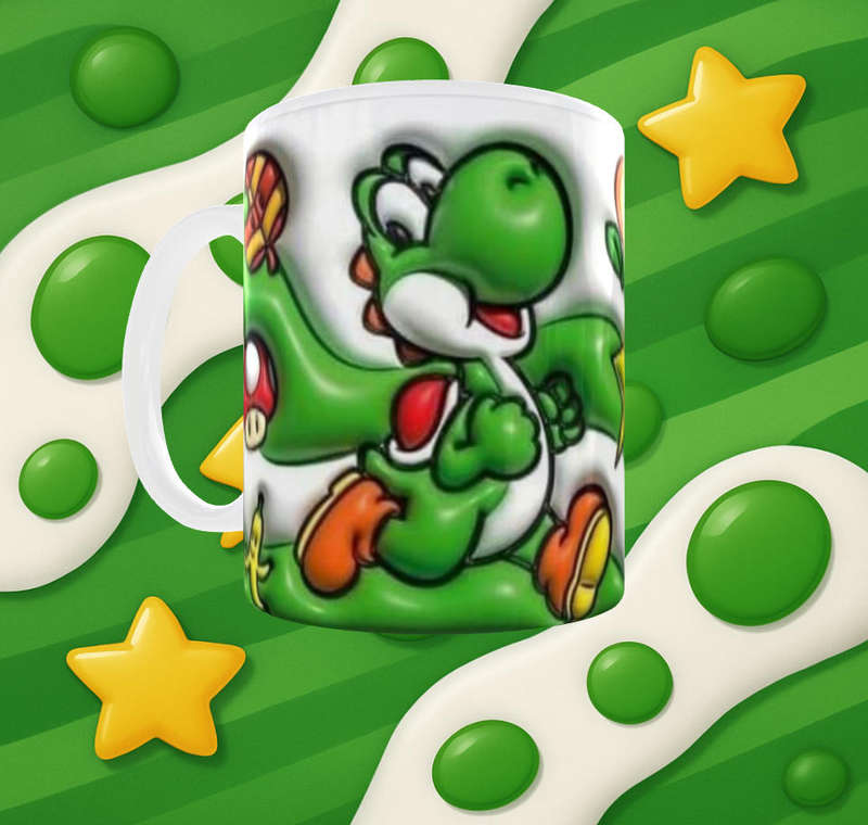 Yoshi Super Mario Mug  11oz Sublimation Cup  Cute Green Dinosaur Design | Gamer Gift | Mojo Prints