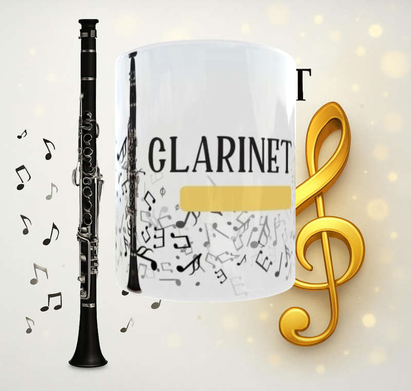 Clarinet Music Mug  Elegant Golden Treble Clef Design | Perfect Gift for Musicians & Music Teachers