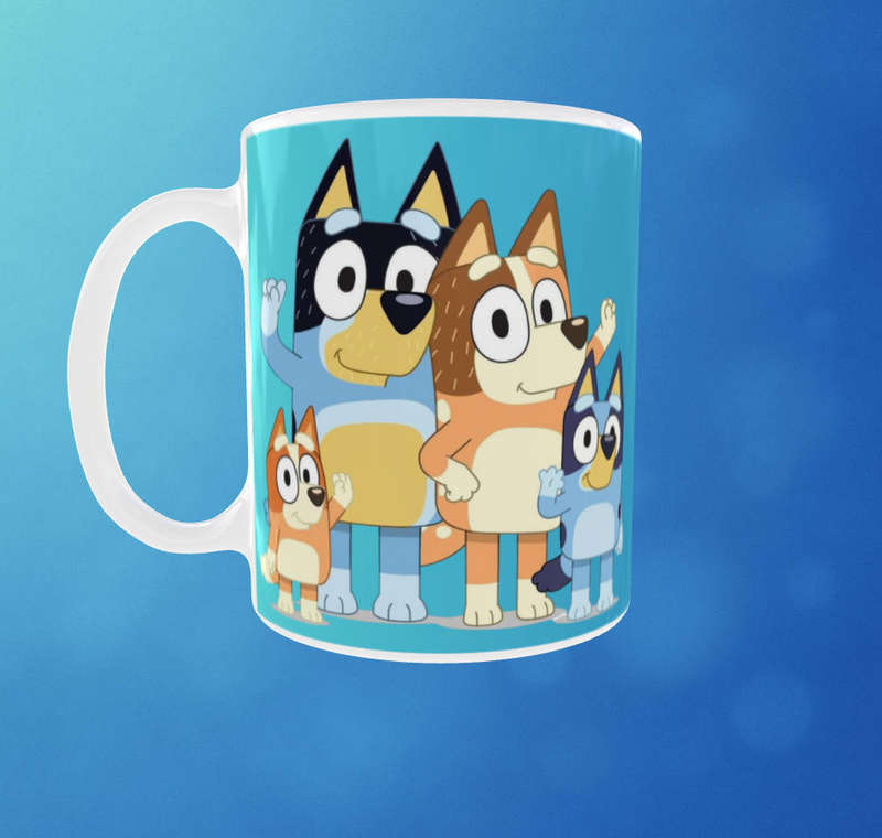 Bluey Family Mug  Cute Cartoon Design | 11oz Ceramic Coffee Cup | Gift for Kids & Parents