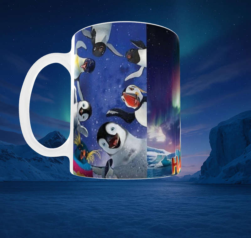 Happy Feet Movie Scenes Mug  Full Wrap Montage  11oz Ceramic Mug by Mojo Prints