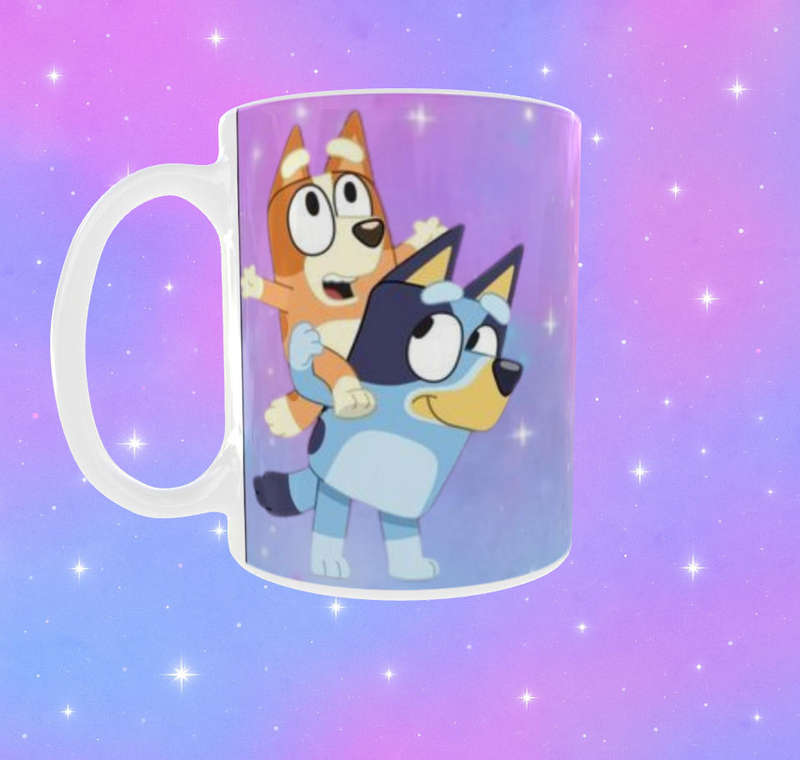 Bluey & Bingo Galaxy Mug  Cute Kids Cartoon Coffee Cup | 11oz Ceramic Sublimation