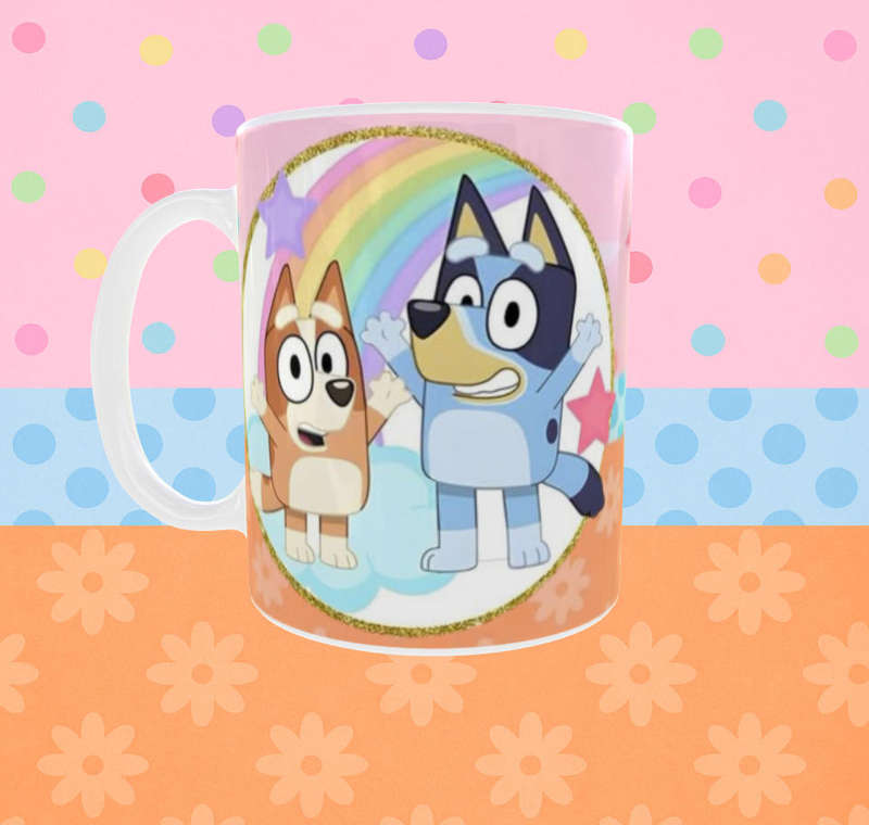 Bluey & Bingo Rainbow Mug  11oz Kids Cartoon Coffee Cup  Cute Bluey Gift Idea