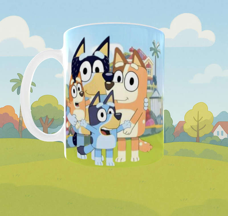 Bluey Family Home Mug  Backyard Scene | 11oz Ceramic Cup | Bluey Cartoon Collectible
