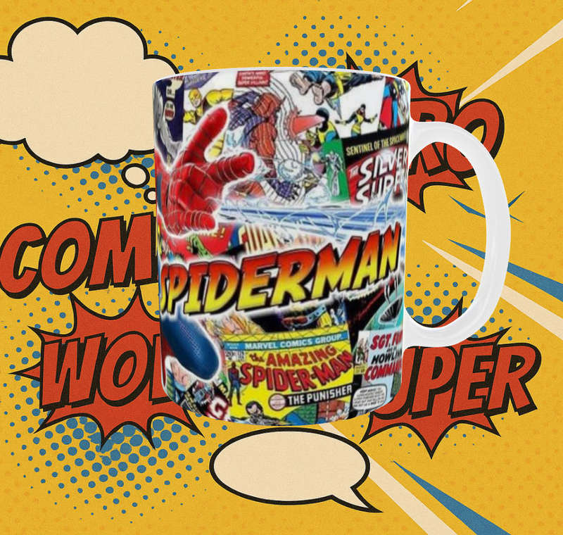 Spider-Man Comic Book Mug  Superhero Collage Design | Perfect Gift for Kids & Marvel Fans