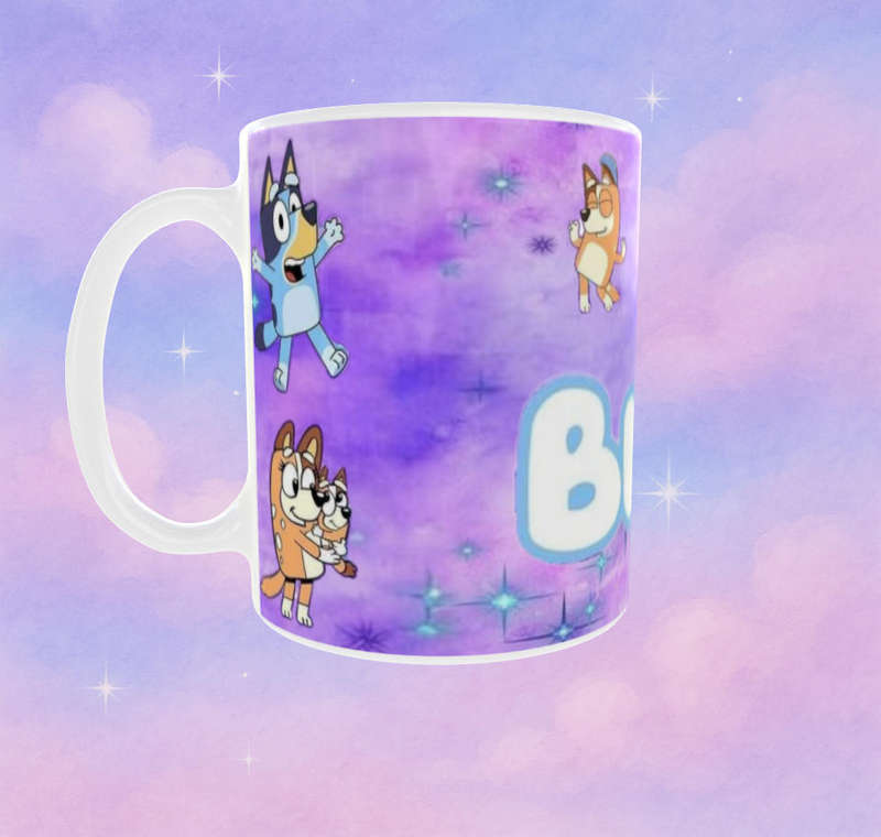 Purple Bluey Mug  Cute Cartoon Family Design | Bluey & Friends | 11oz Ceramic Cup