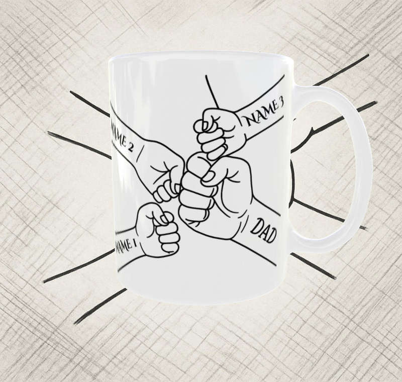 Custom Fathers Day Mug  Fist Bump Design with Names | Personalized Gift for Dad from Kids
