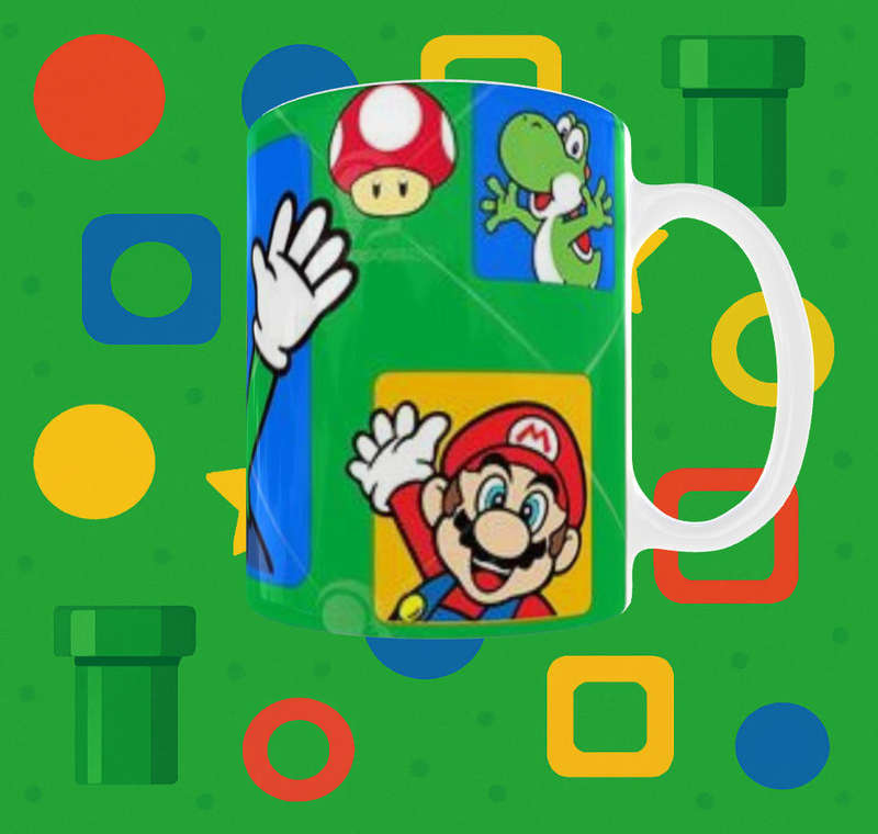 Super Mario Luigi Mug  Bright Cartoon Print  11oz Ceramic Cup | Mojo Prints