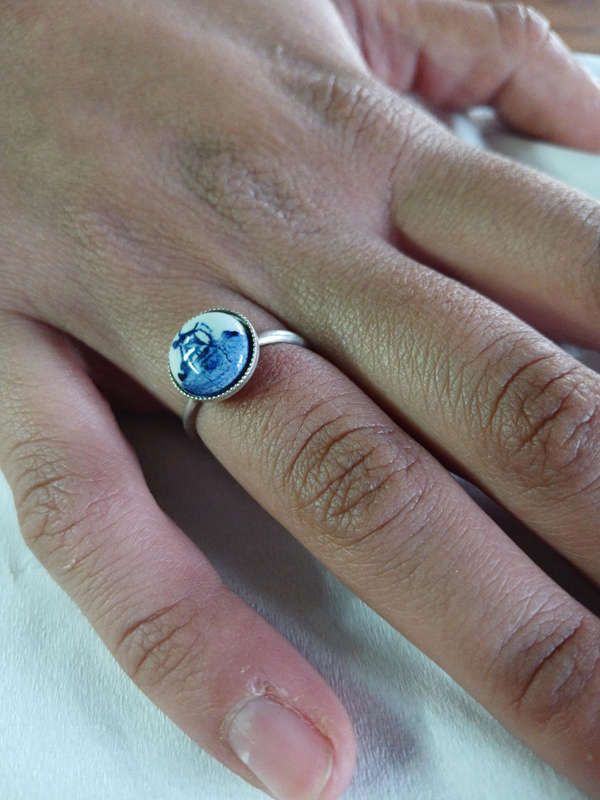 Vintage Delft Porcelain and Silver ring