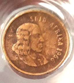 1966 South Africa 1 cent coin with errors Afrikaans legend