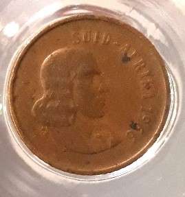 1966 South African 1 cent coin Afrikaans legend Rare