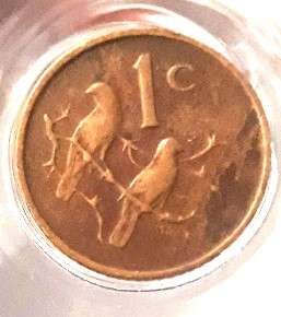 1966 South Africa 1 cent coin with errors Afrikaans legend