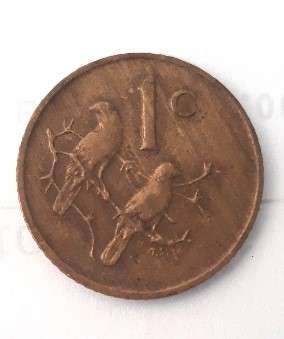 1975 South African one cent coin with die breaks and incorrect Copper, zinc and tin combinations
