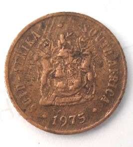 1975 South African one cent coin with die breaks and incorrect Copper, zinc and tin combinations