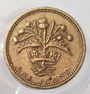 1984 UK Great Britain 1 pound coin with "nemo me impune lacessit" correctly placed