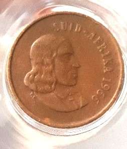1966 South African rare 1 cent coin with Afrikaans legend good condition