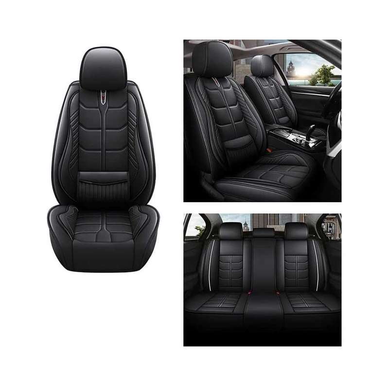 5 Pcs Universal PU Leather Anti-Slip Car Seat Cover,-Black.