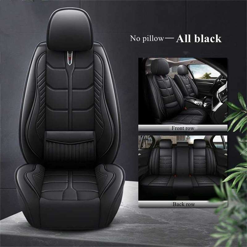 5 Pcs Universal PU Leather Anti-Slip Car Seat Cover,-Black.