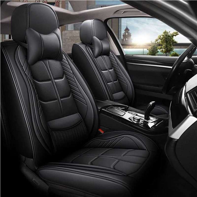 5 Pcs Universal PU Leather Anti-Slip Car Seat Cover,-Black.