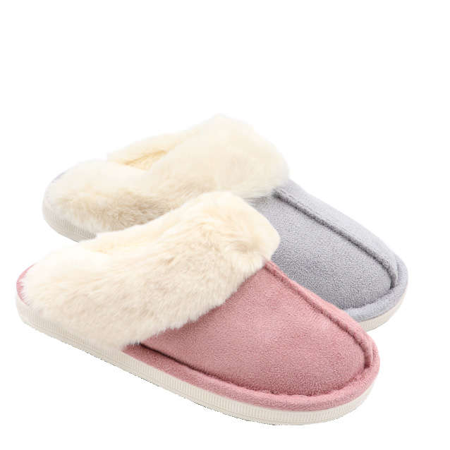 2 Pair Deal  Ladies Slip In Furry Slipper