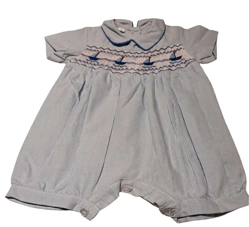 Baby Boy Bleu 'Smock' Romper/Jumpsuit Shorty 6-12 months