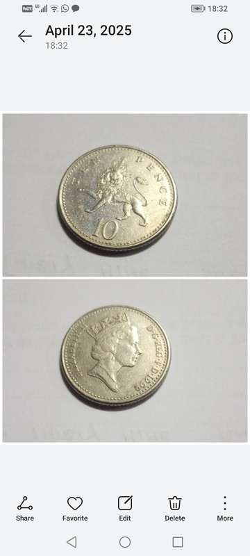 1992 DG. REG. FD QUEEN ELIZABETH II rare coin Ten pence (10)