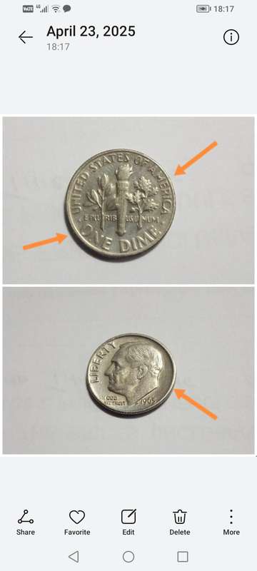 1965 one dime coin with errors on the rim and no mint indentification good condition