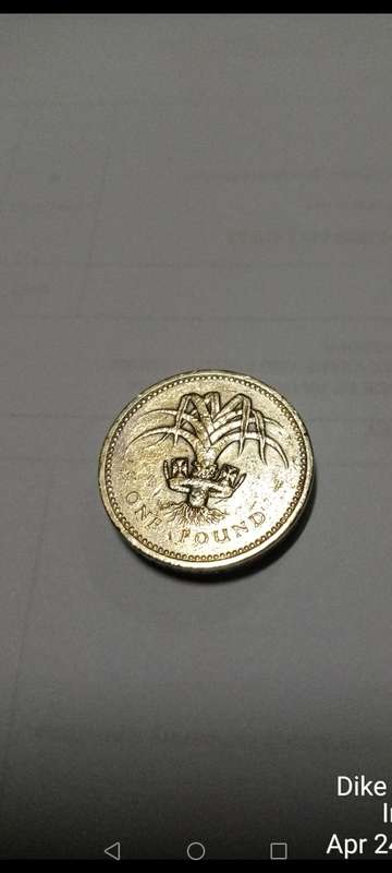 1985 one pound Elizabeth II with lettering on the rim upside down