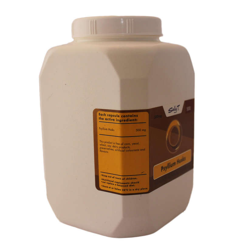 Sally T. Psyllium Husks, 500mg/capsule, 500 capsules.