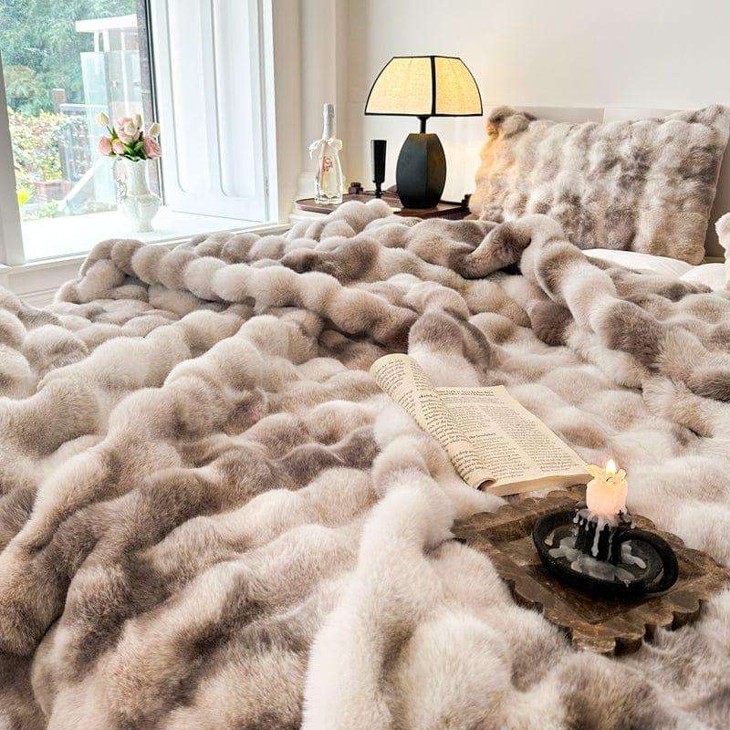 Super King Faux Rabbit Fur Ultra-Soft Tie-Dye Throw Blanket Chocolate