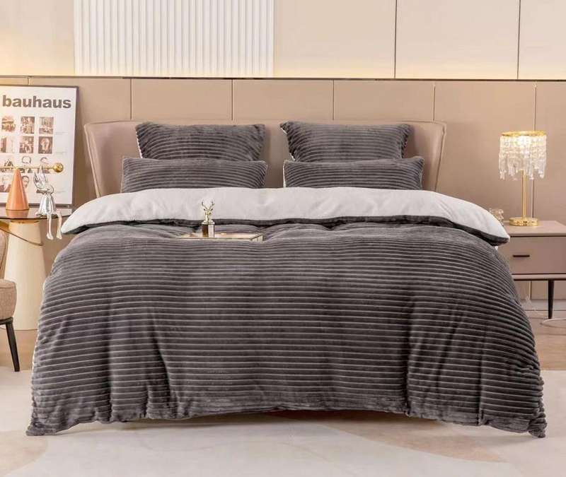 6pc Combo - 5pc Sherpa Plush Comforter Set Queen -  1 Sherpa Plush Blanket -Grey
