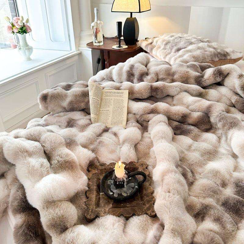 Super King Faux Rabbit Fur Ultra-Soft Tie-Dye Throw Blanket Chocolate
