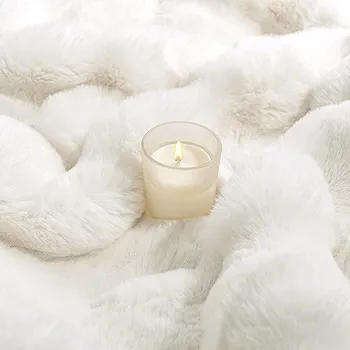Super king Faux Rabbit Fur Ultra-Soft Tie-Dye Throw Blanket 220x230. White