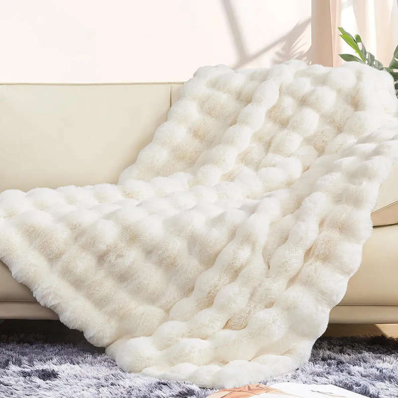 Super king Faux Rabbit Fur Ultra-Soft Tie-Dye Throw Blanket 220x230. White