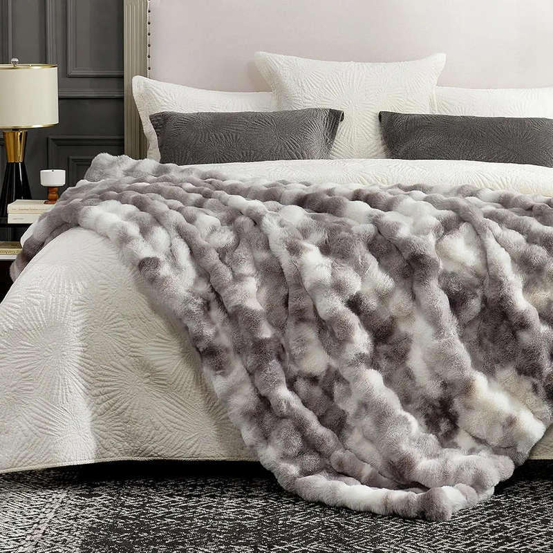 (Not Cheap, Low Quality or Copied see description) Faux Rabbit Fur Fleece Blanket Grey