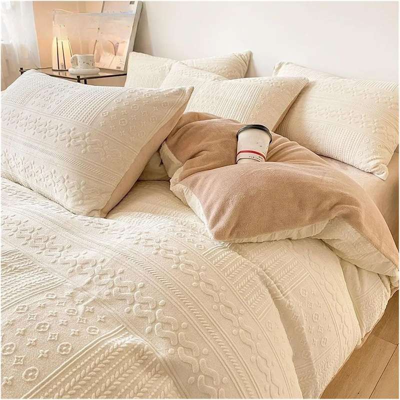 Luxury 5pc Milk Velvet Bedding Set Cream Queen