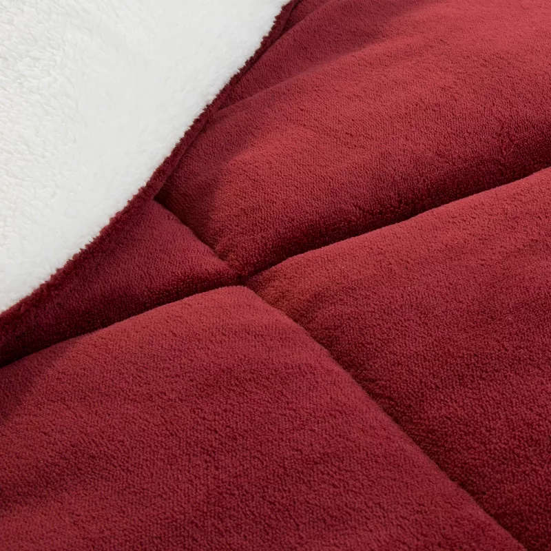 5pc Sherpa Velvet Fleece Comforter Set Maroon Queen