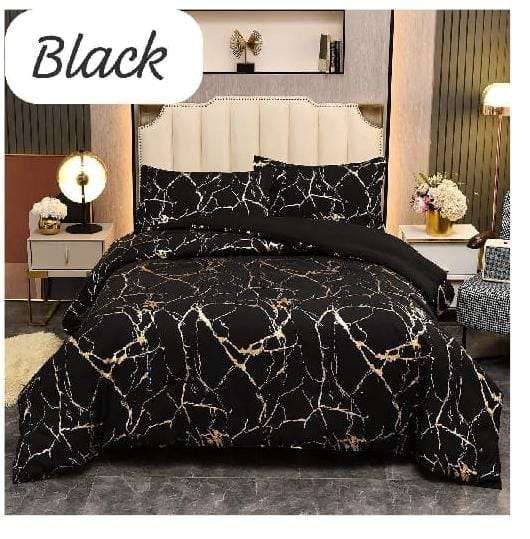5pc Velvet Marble Comforter Set Black Queen